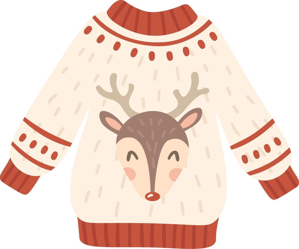 Warm Christmas sweater with a cute reindeer design adds a touch of festive cheer to holiday celebrations, perfect for cozy winter evenings and Christmas gatherings vector