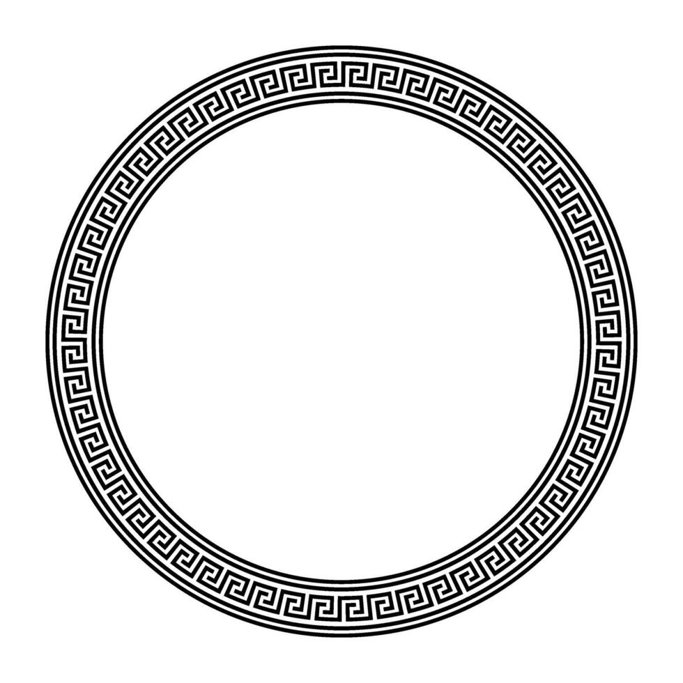 Round ornament meander frame on white background. Greek key. Typical egyptian, assyrian and greek motives circle border. Arabic geometric texture. Islamic Art. Abstract geometric. Greek style vector
