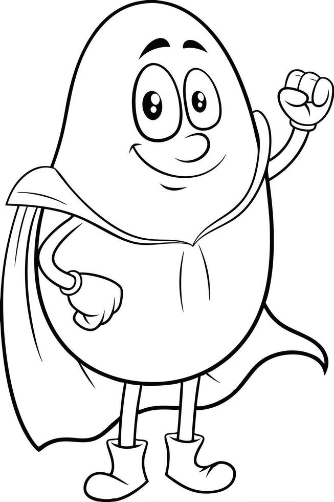 Superhero Egg Cartoon, Cape, Coloring Page, Happy, Friendly, Outline, Illustration, Mascot, Characte vector