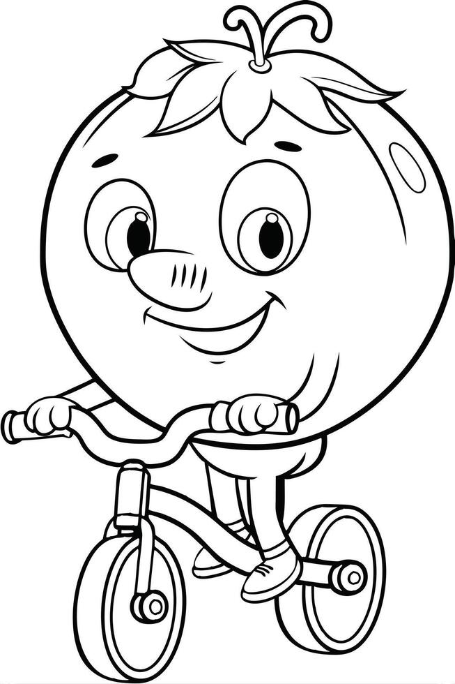Cute Tomato Cartoon Character Riding Tricycle Bicycle vector
