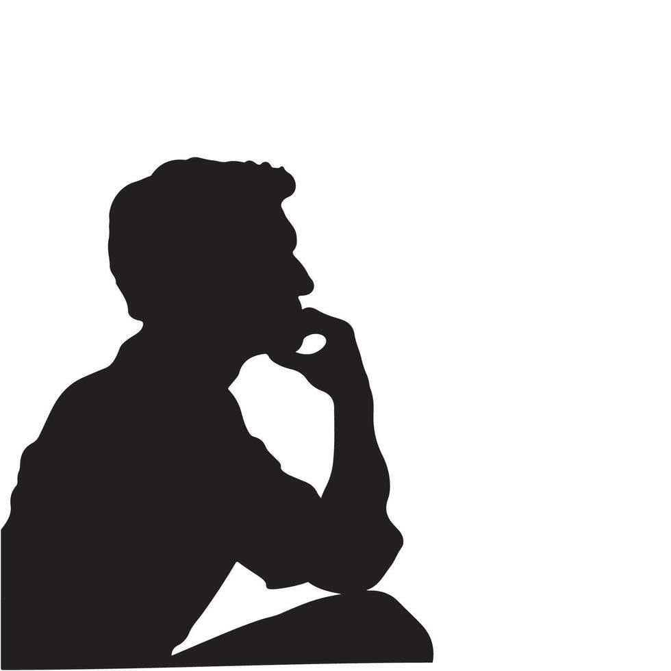 A silhouette of a man sitting and thinking deeply. Black illustration white background vector