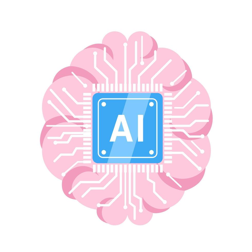 Illustration of artificial intelligence, neural networks in flat style. vector