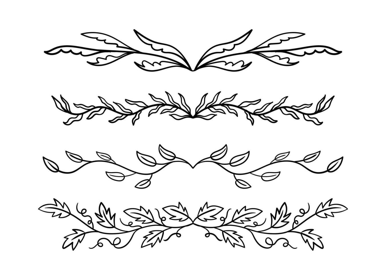 Hand drawn botanical floral elements in line art and silhouette style. vector