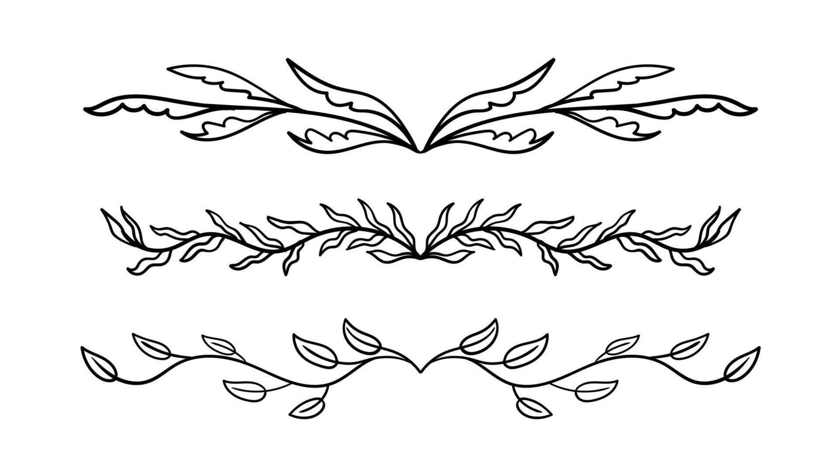 Hand drawn botanical floral elements in line art and silhouette style. Flowers, branches and leaves. vector
