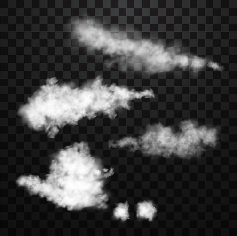 White realistic fluffy clouds or fog or smoke vector