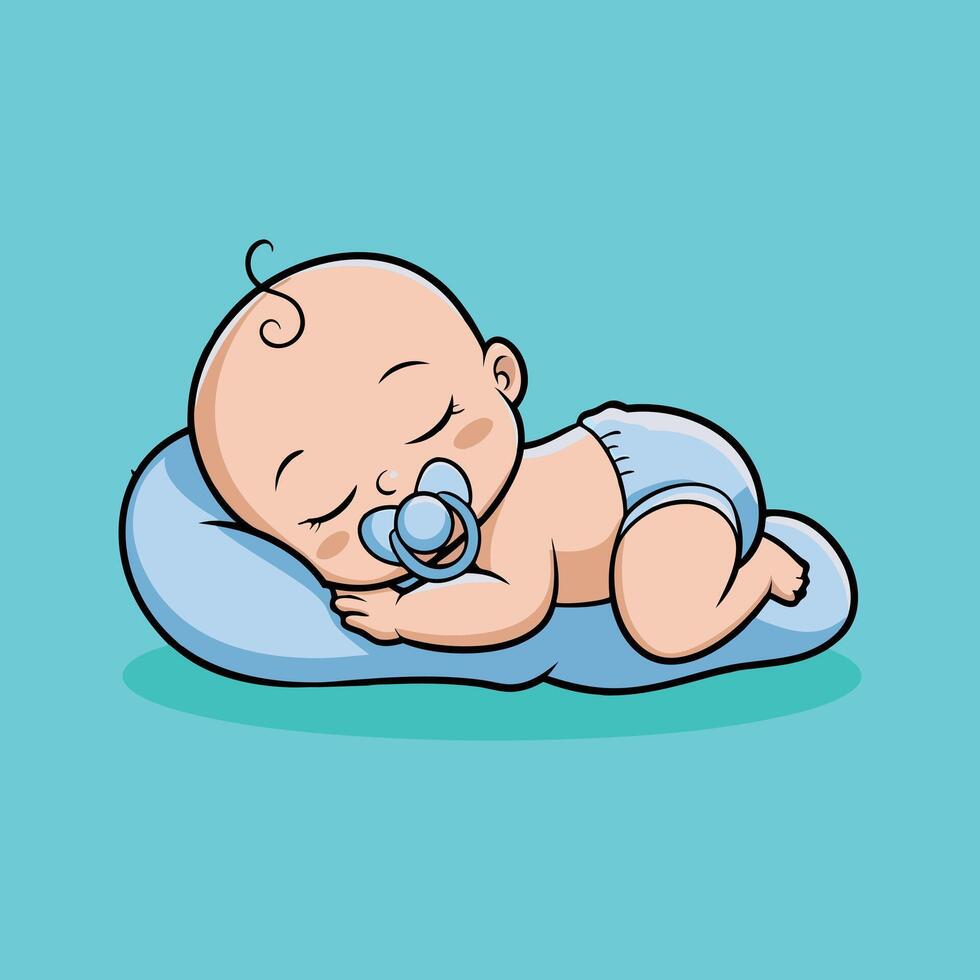 Baby Sleeping On Cloud Pillow Cartoon Illustration vector