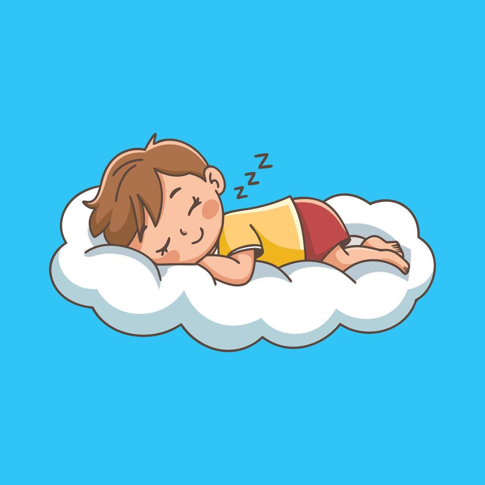 Dreamy Clouds Adorable Cartoon Boy Sleeping Peacefully vector
