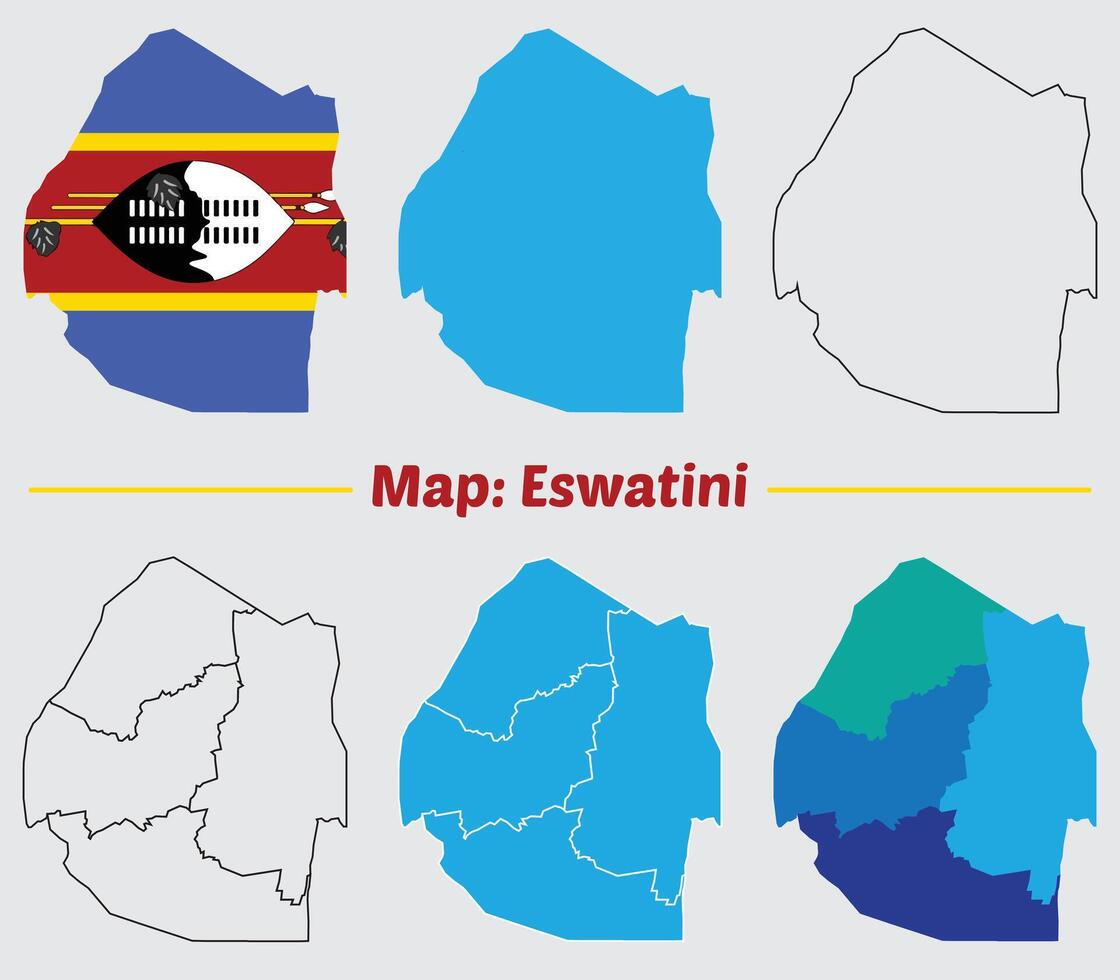 Eswatini map set. Eswatini map silhouette line country Africa map illustration outline. vector