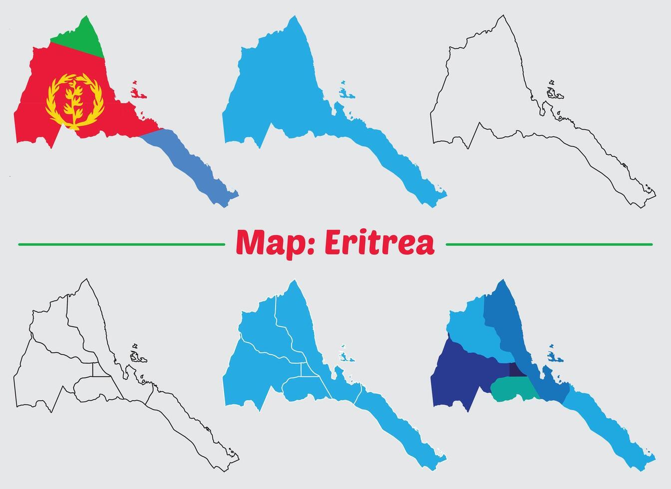 Eritrea Map set. eritrea map outline and blue silhouette. Eritrea map with flag. vector