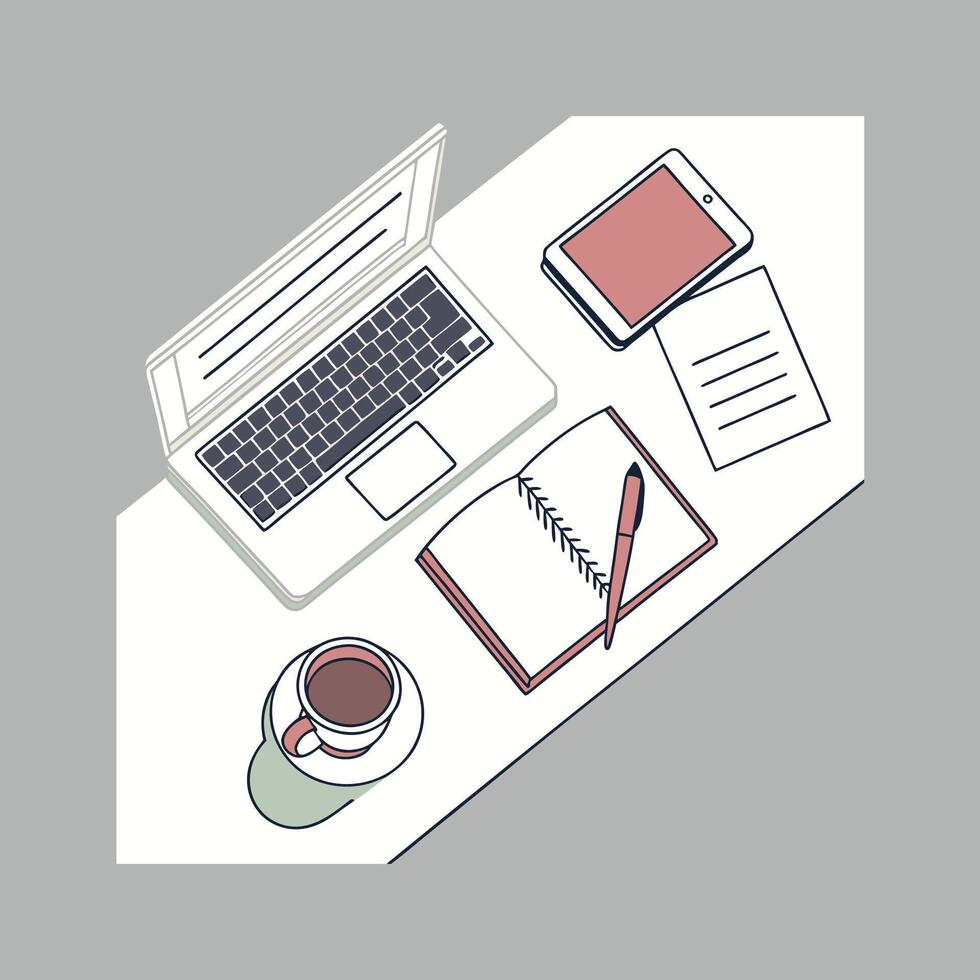 Laptop computer with opened lid on desk vector