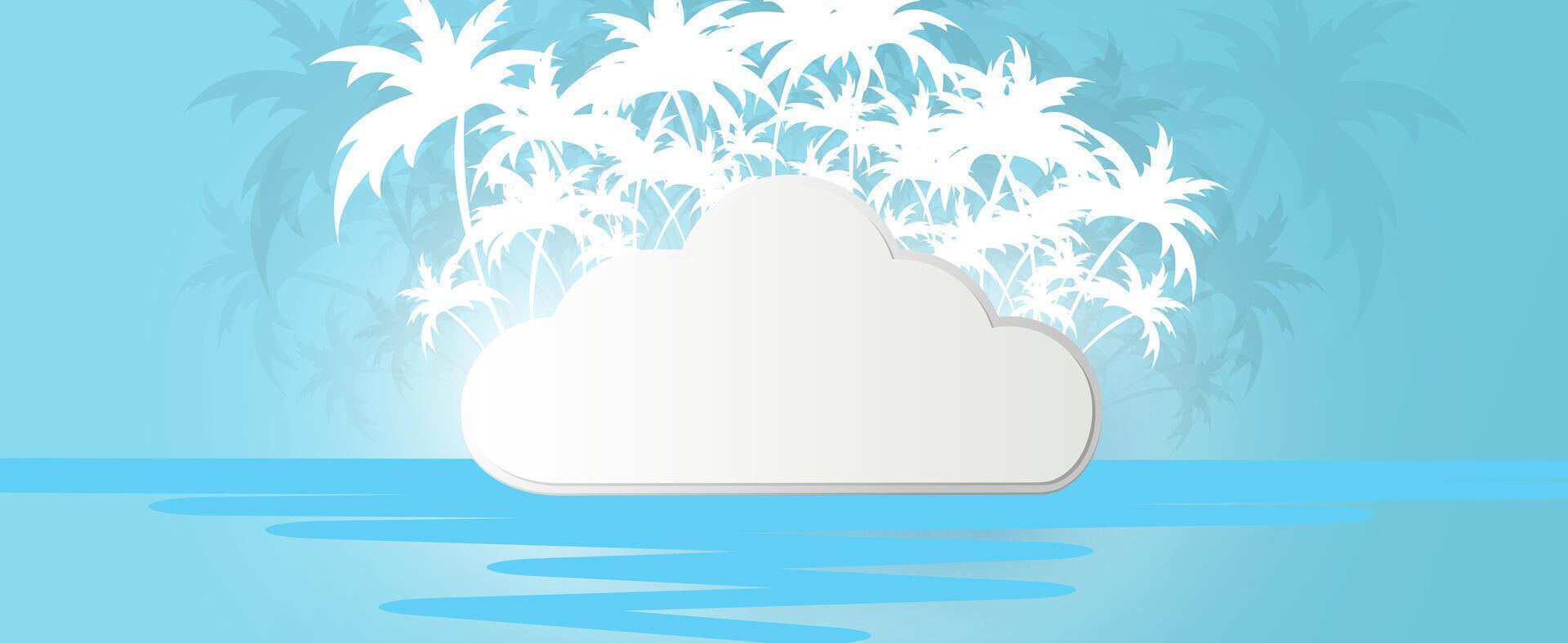 Tropical island with palm trees and cloud vector