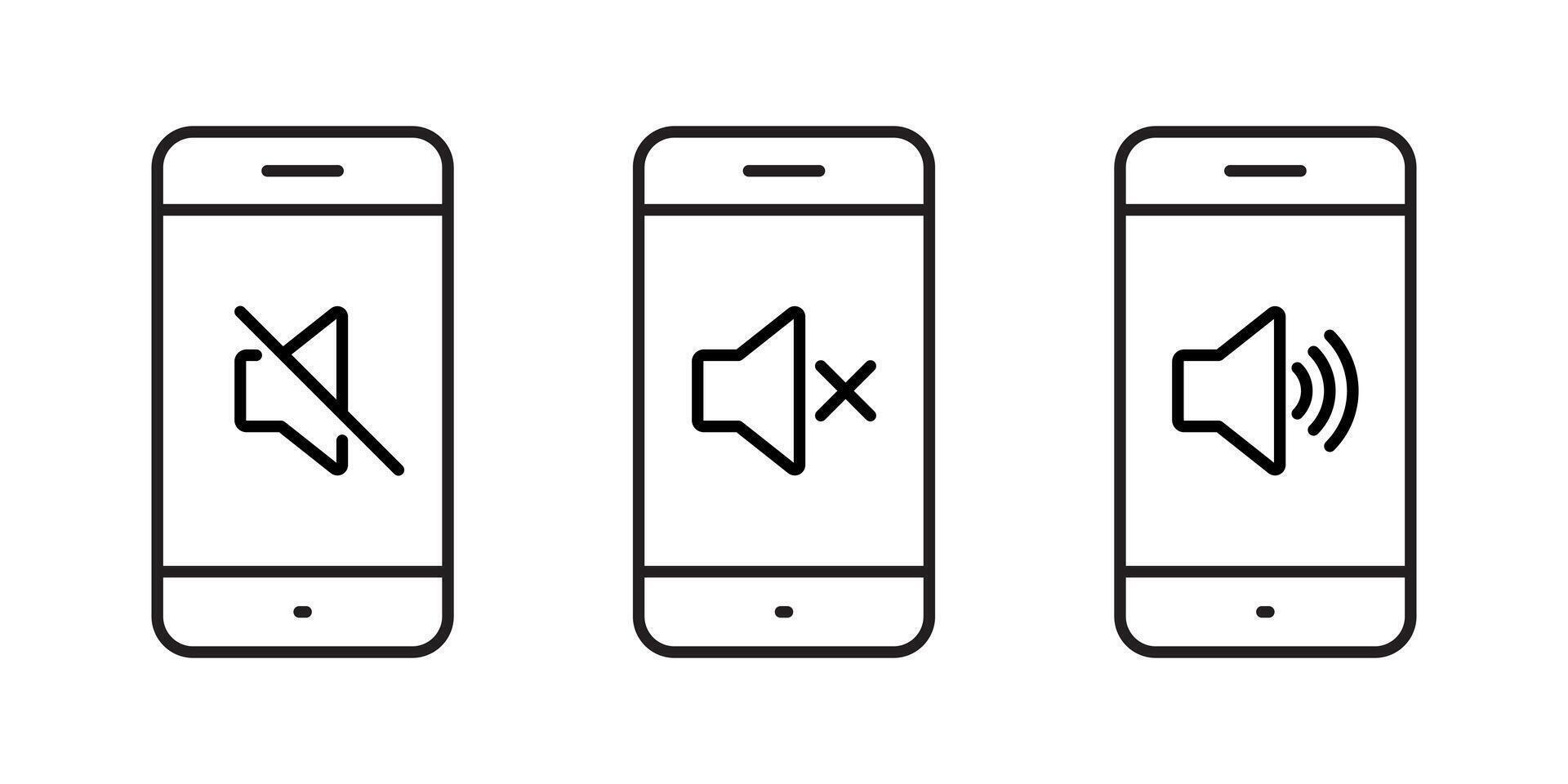 No sound phone outline icon. Mute and volume audio cellphone sign symbol vector