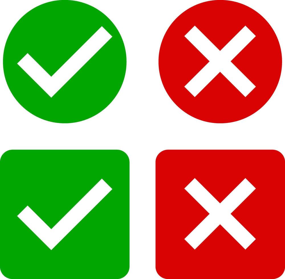 True false symbol. Cross check icon. Accepted rejected sign button solated on white background vector