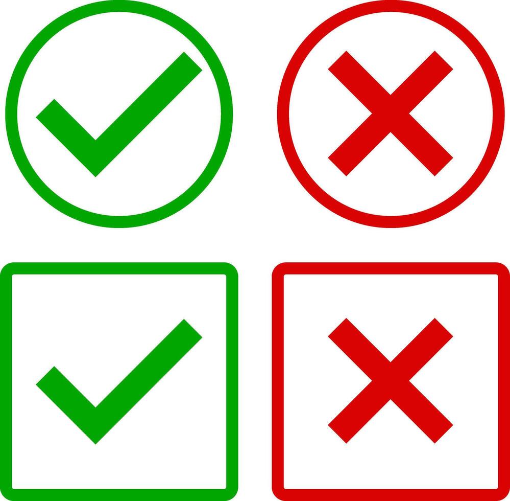 Cross and check icon. Checkmark symbol. Tick correct sign illustration isolated on white background vector