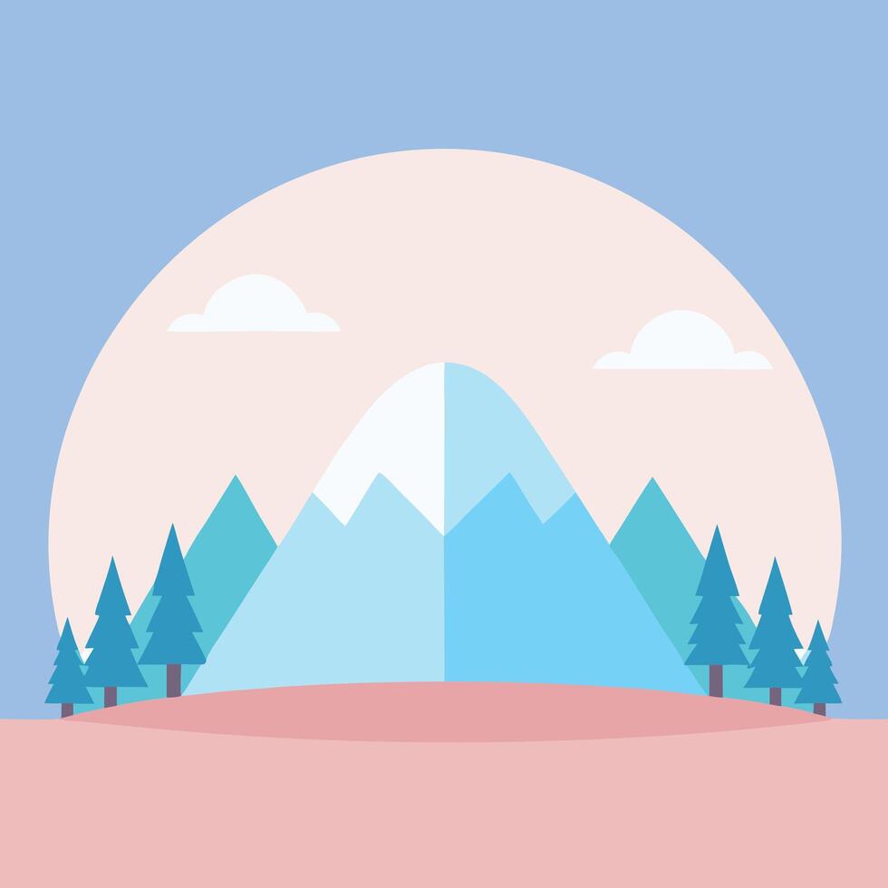 a serene flat design of dome mountains vector