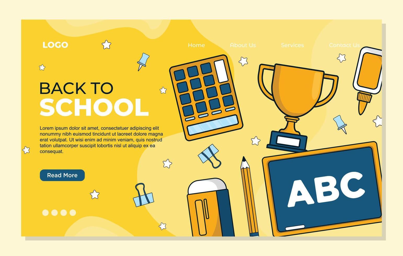 Back to school landing page template sale banner with school supplies. illustration. vector