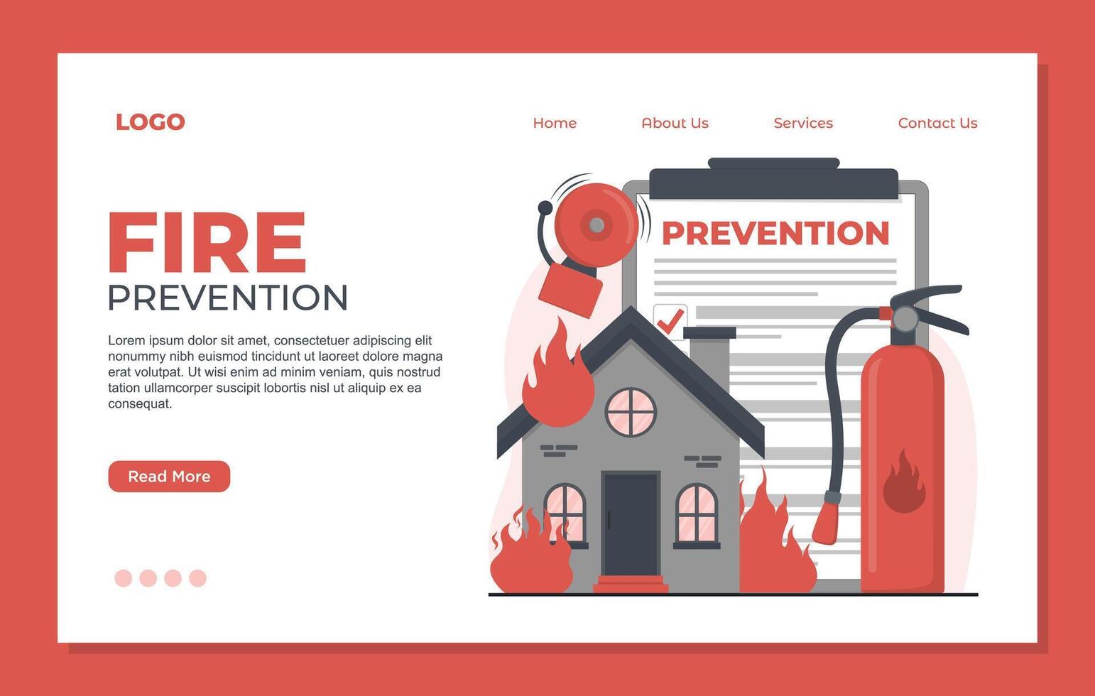 fire prevention website landing page template vector