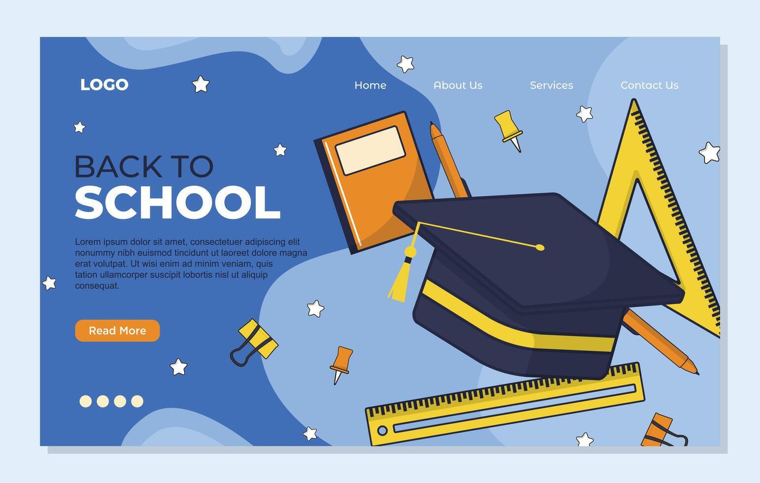 Back to school landing page template sale banner with graduation cap, books, pencils, ruler. illustration vector