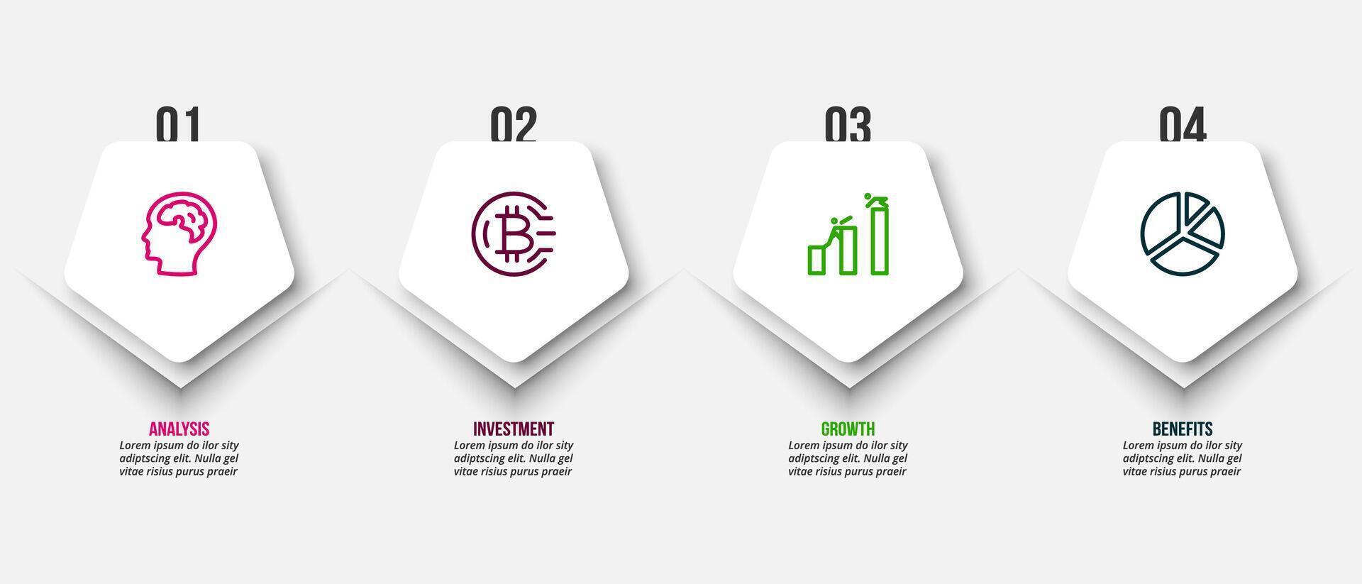 Pentagon 4 steps infographic template. vector