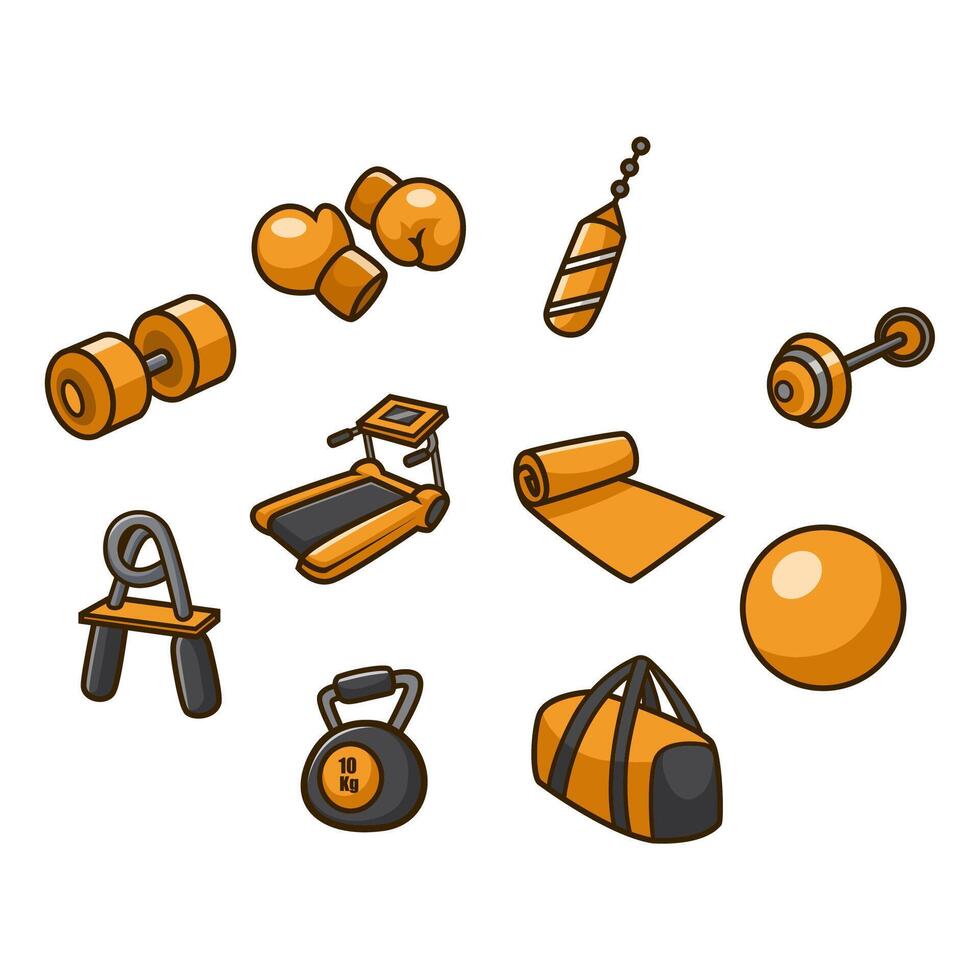 Set of gym equipment elements vector