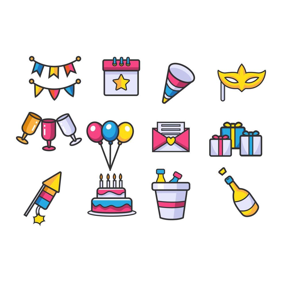 Set of colorful Birthday party elements vector