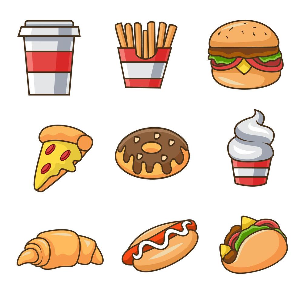 Set of fast food icons vector