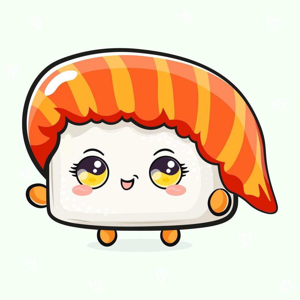 Cute funny Sushi waving hand. hand drawn cartoon kawaii character illustration icon. Isolated on white background. Sushi character concept vector