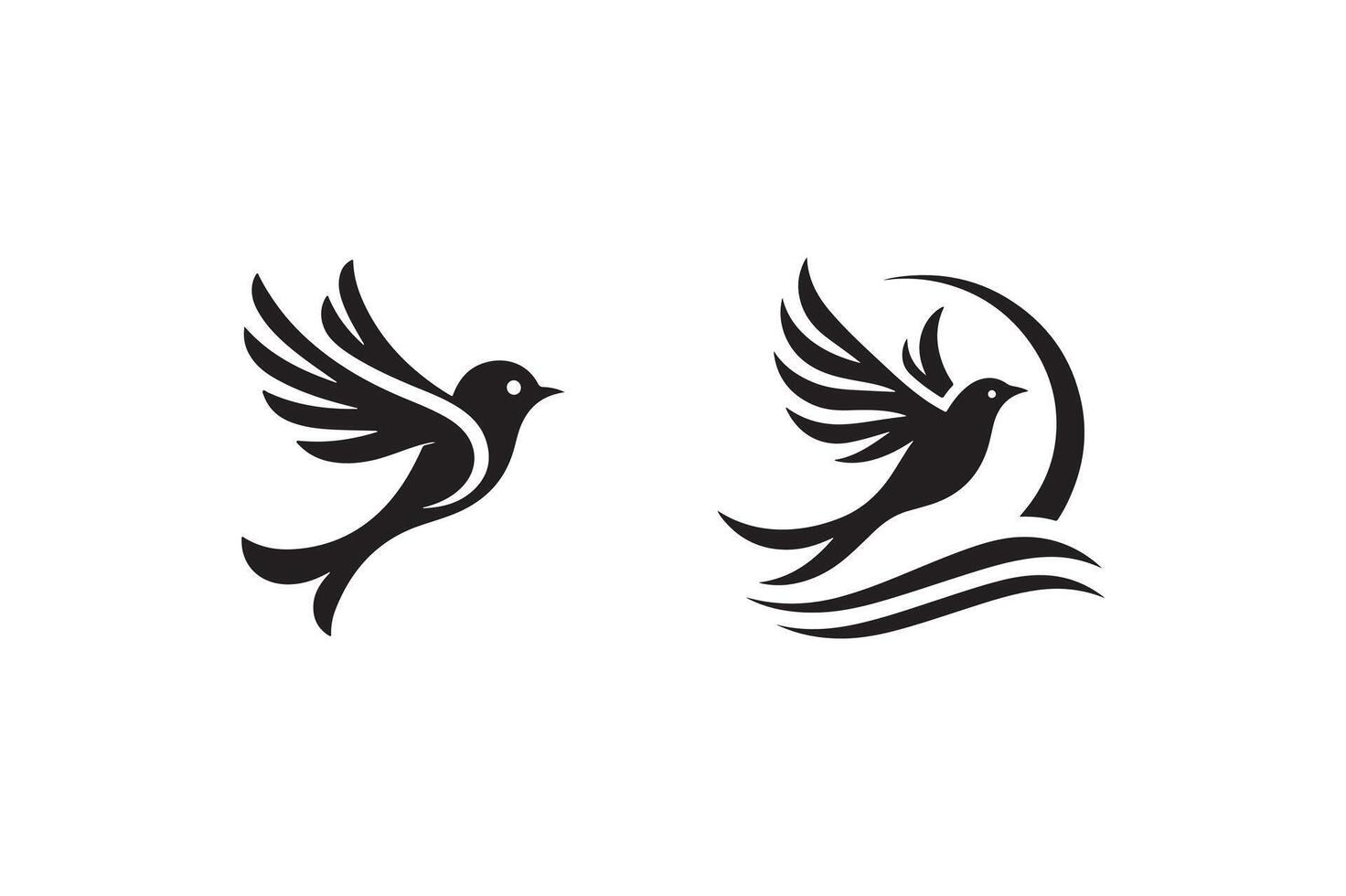 two black and white birds flying in the air vector