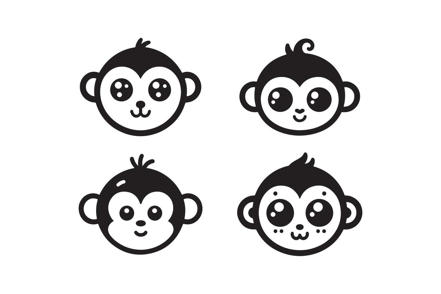 set of cute monkey faces illustration vector