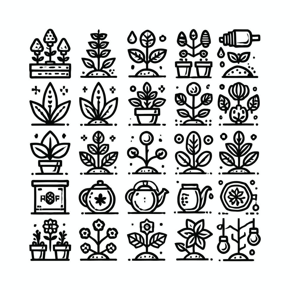 a set of plants and flowers icons vector