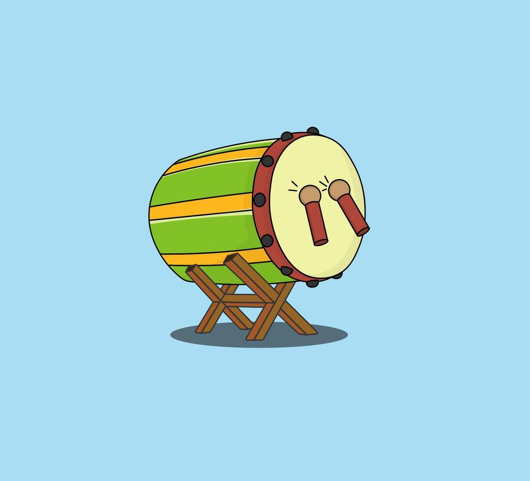 Traditional mosque drum on stand with blue background. vector