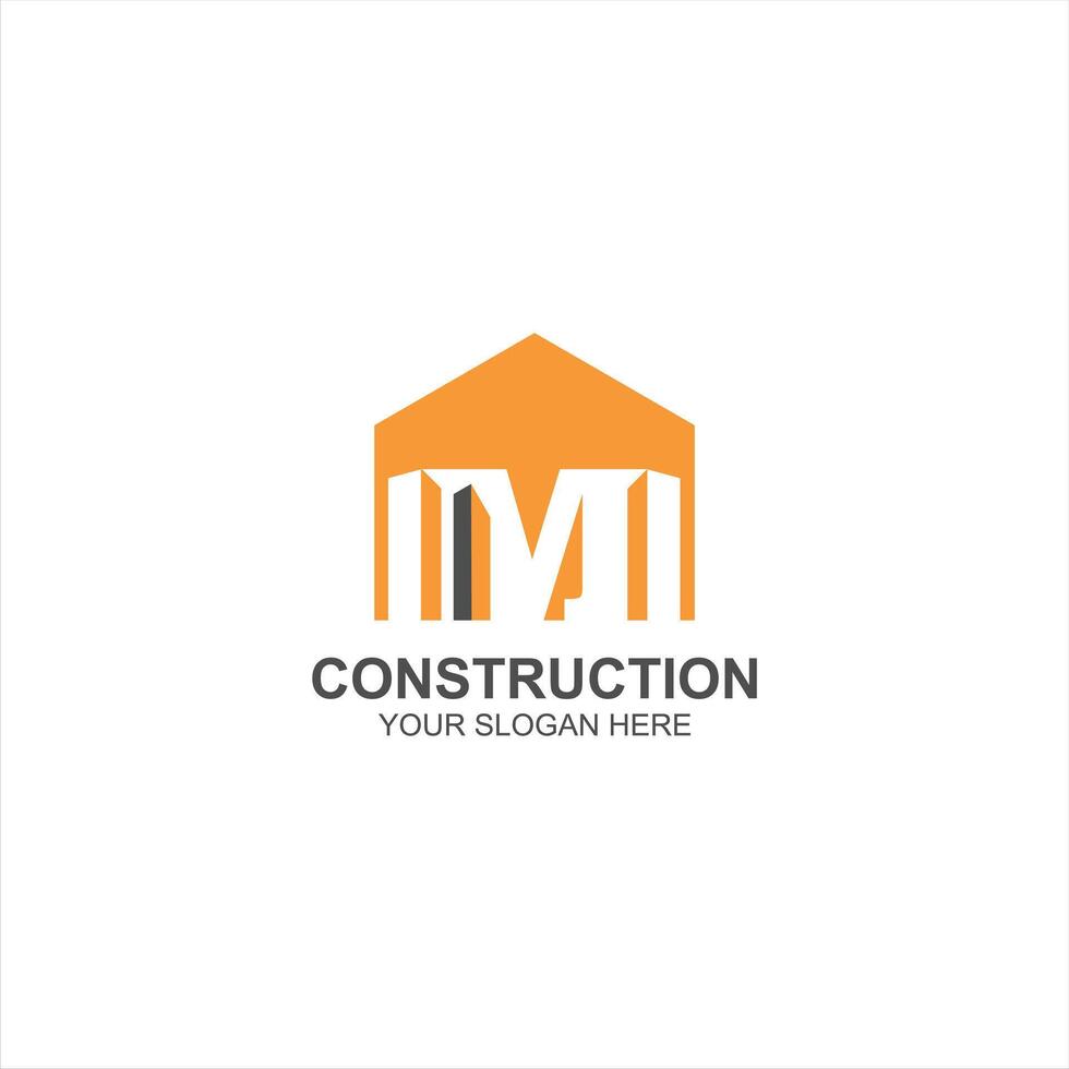 construction logo m initial icon with creative illustration vector