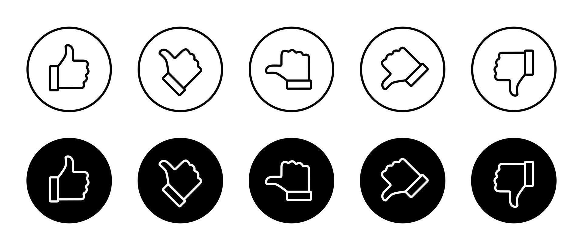 Rating and feedback scale with thumb outline icon on black circle. Excellent, good, average, poor, bad review concept vector