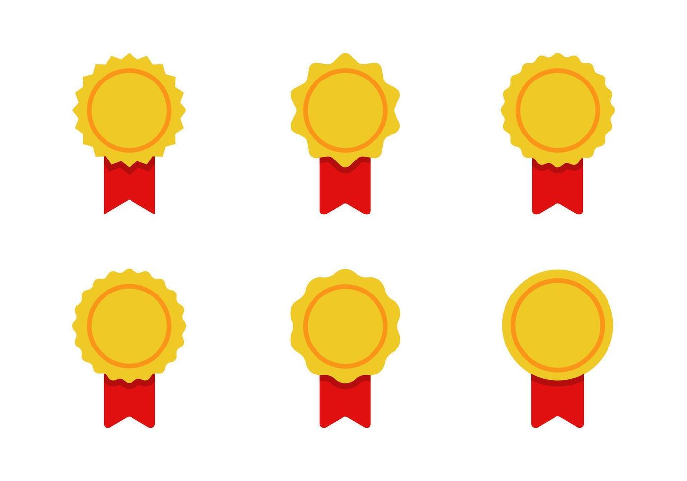 Rosette medal badge icon set collection in flat design. Gold award ribbon sign symbol vector