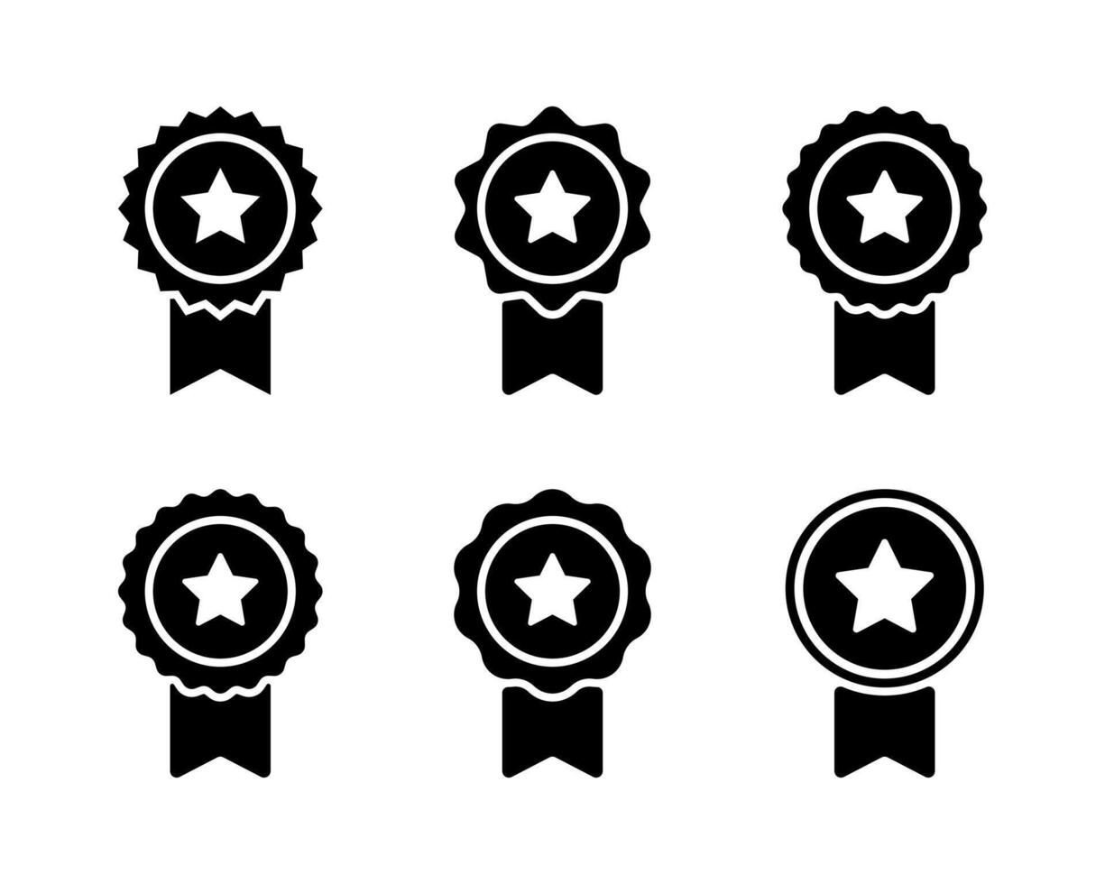 Award medal badge with star icon set collection. Certificate, quality guarantee ribbon sign symbol vector