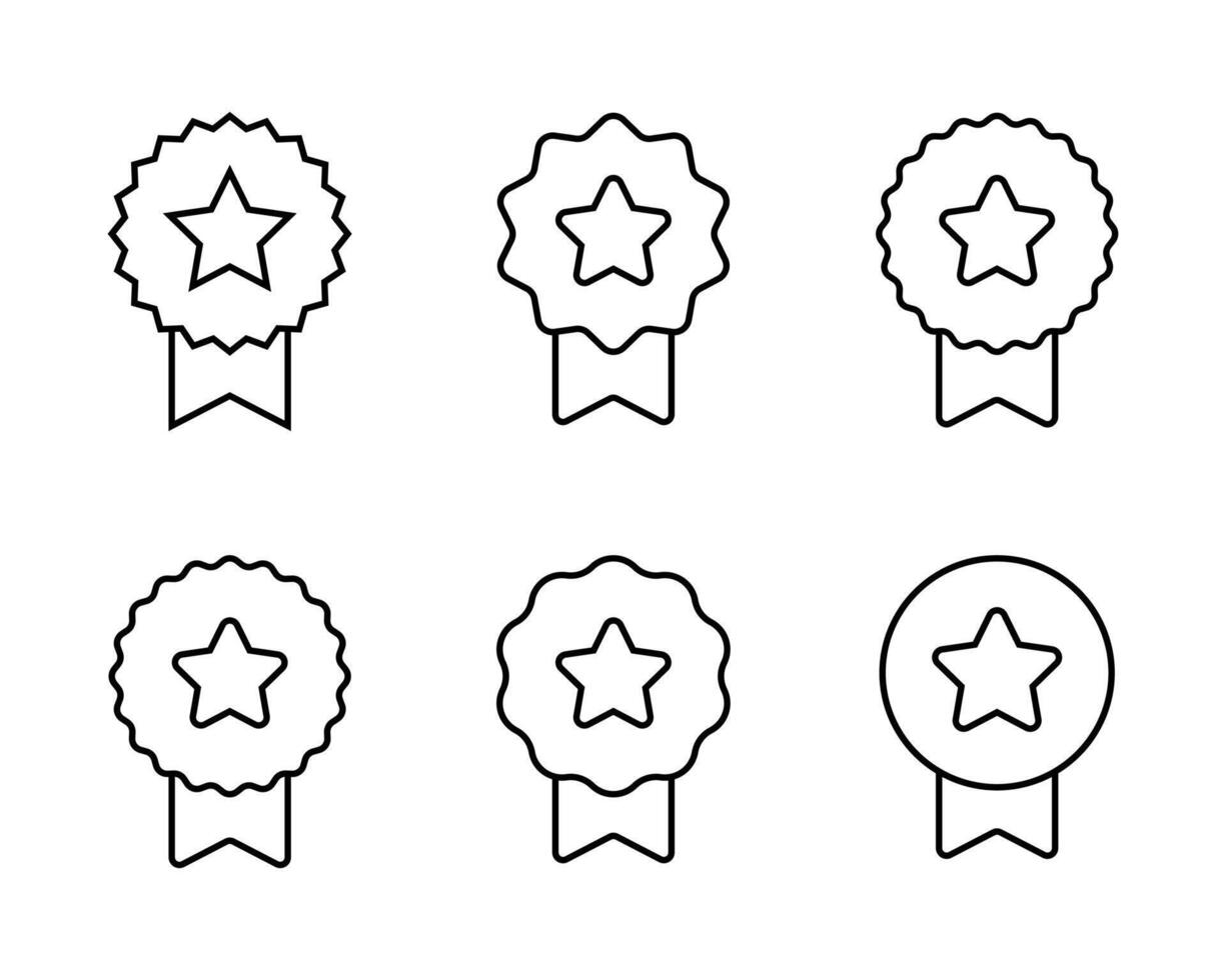 Winner badge with star outline icon set. Medal ribbon sign symbol vector