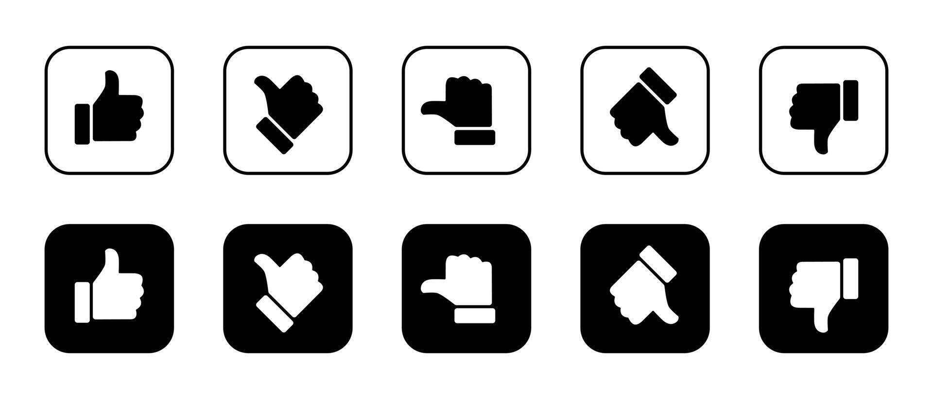 Rating and feedback scale thumb on black square. Excellent, good, average, poor, bad review icon vector