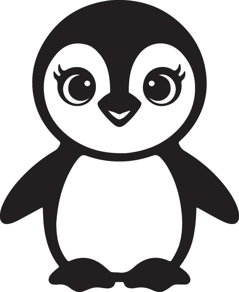 Cute cartoon penguin, stylized silhouette, vector