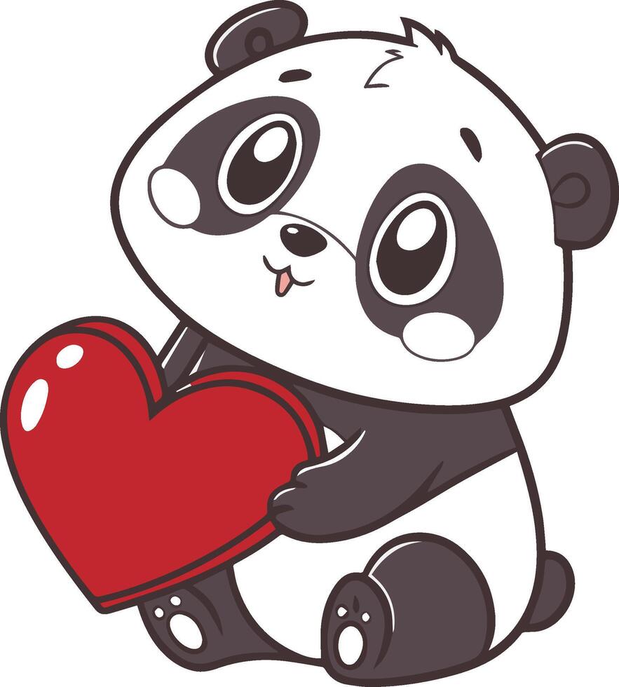 Cute cartoon panda holding a heart vector
