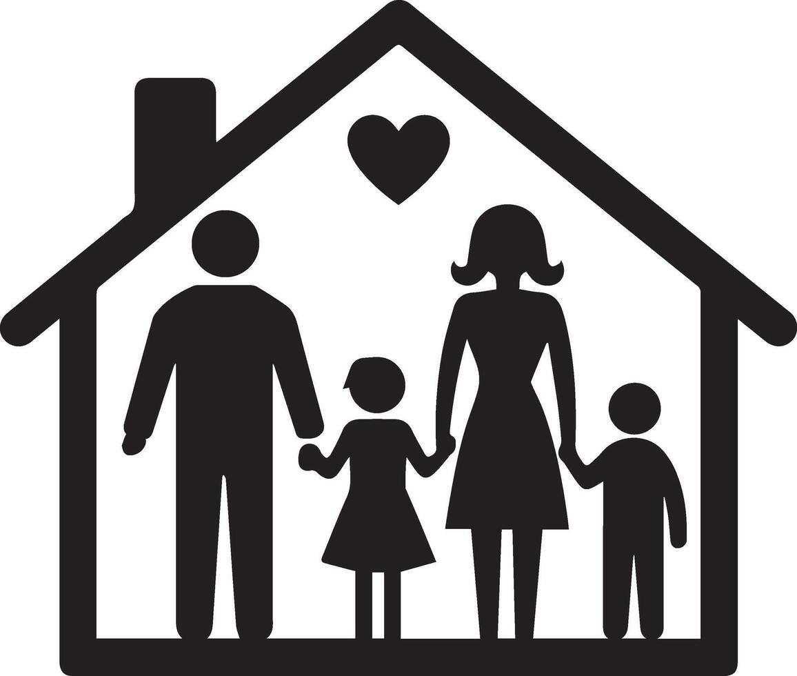 silhouette of a family inside a house vector