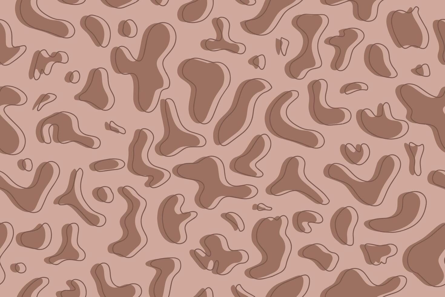 Seamless pattern of organic liquid stains in color 2025 mocha mousse. Abstract stains on beige background. In flat and linear style. . vector