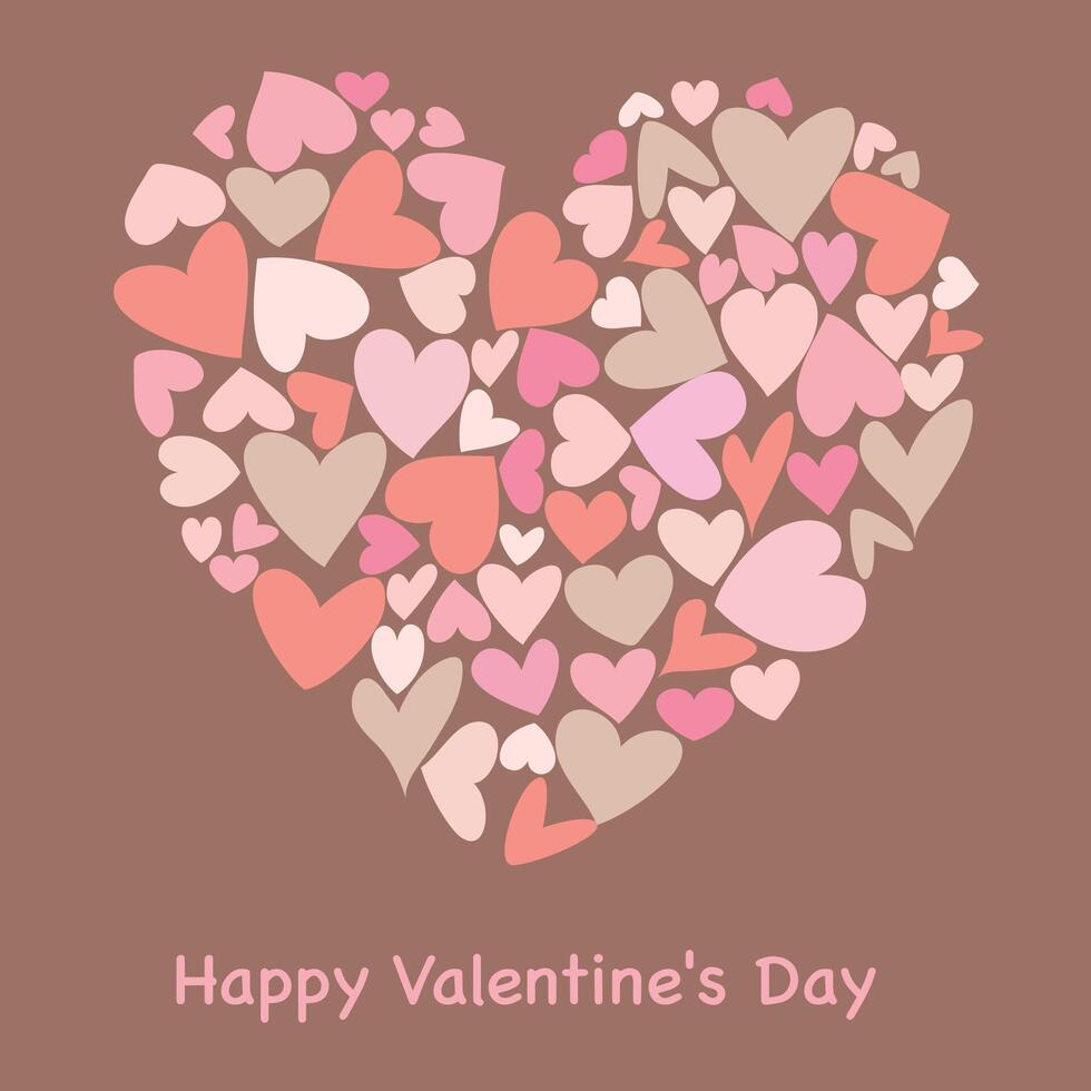 Heart, a symbol of love and Valentine s Day. A big heart made of small multicolored hearts. illustration on mocha mousse background. vector
