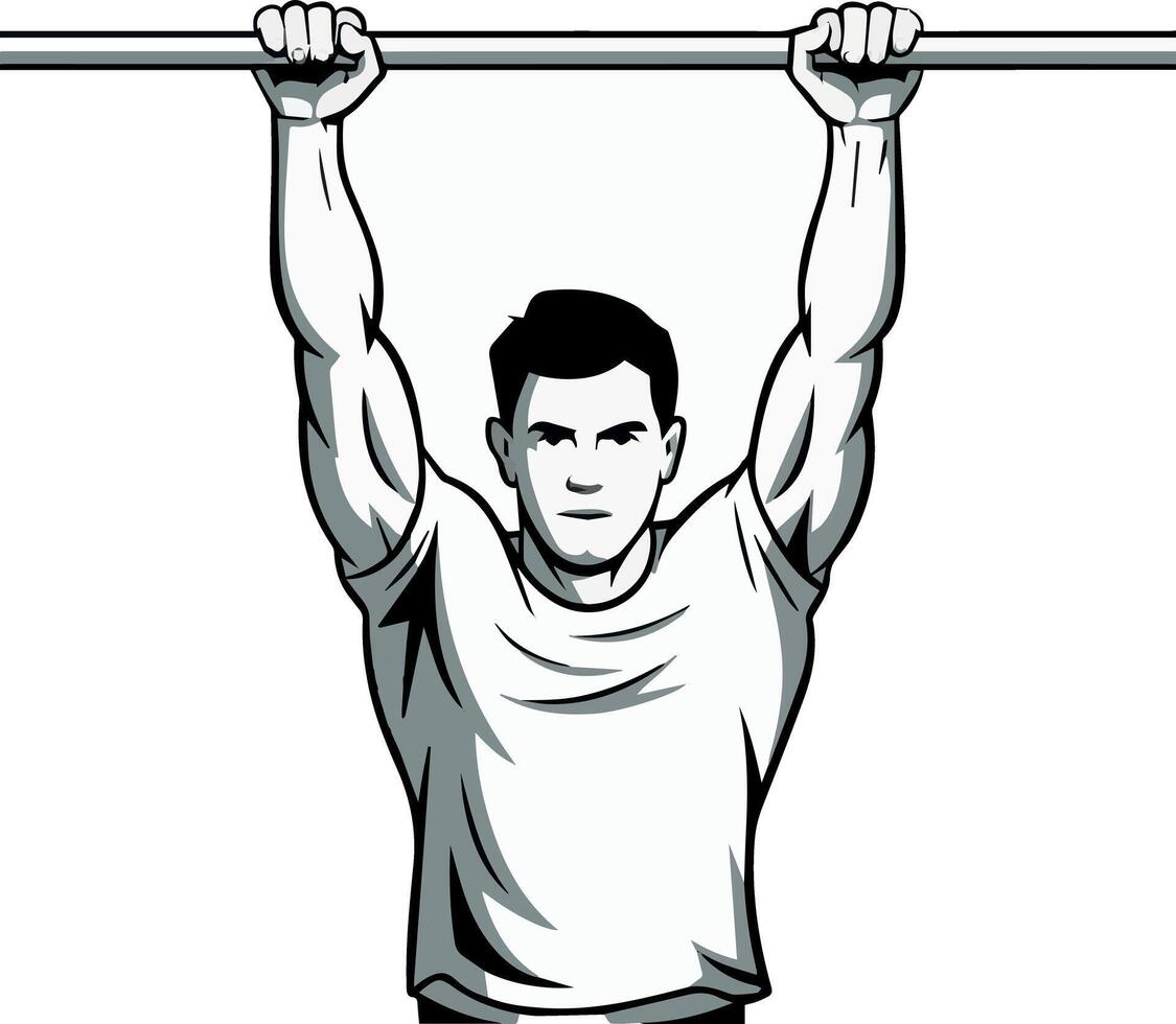 Fit man working out with pull up bar illustration vector