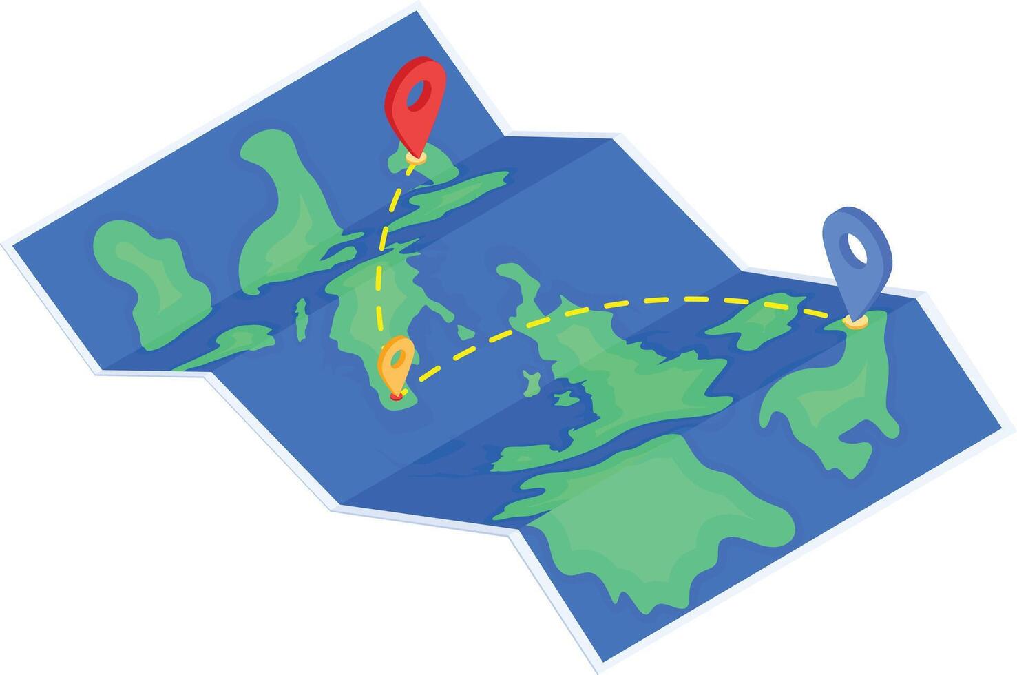 Isometric World Map with Pinned Locations vector