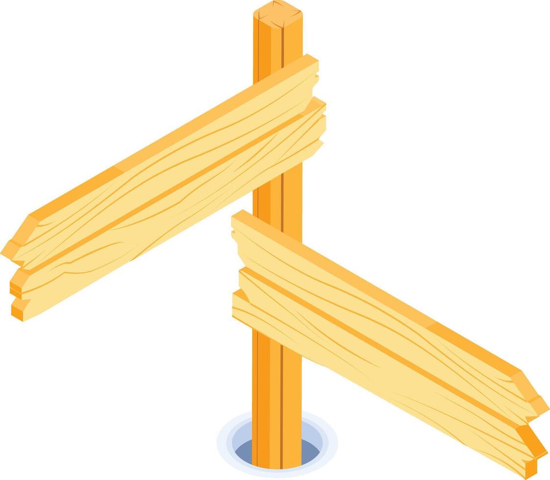 Rustic Wooden Direction Signpost - 3D Isometric Icon vector