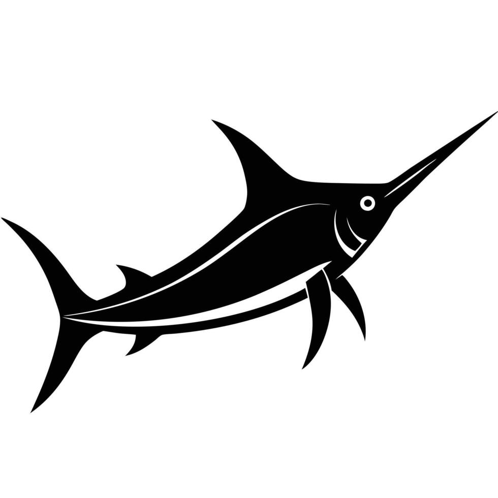 Swimming Swordfish Silhouette on White Background vector