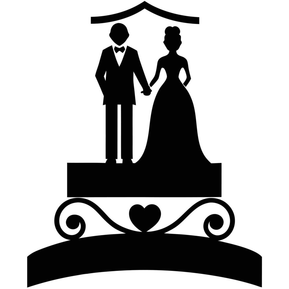 Wedding Cake Topper Silhouette on White Background vector
