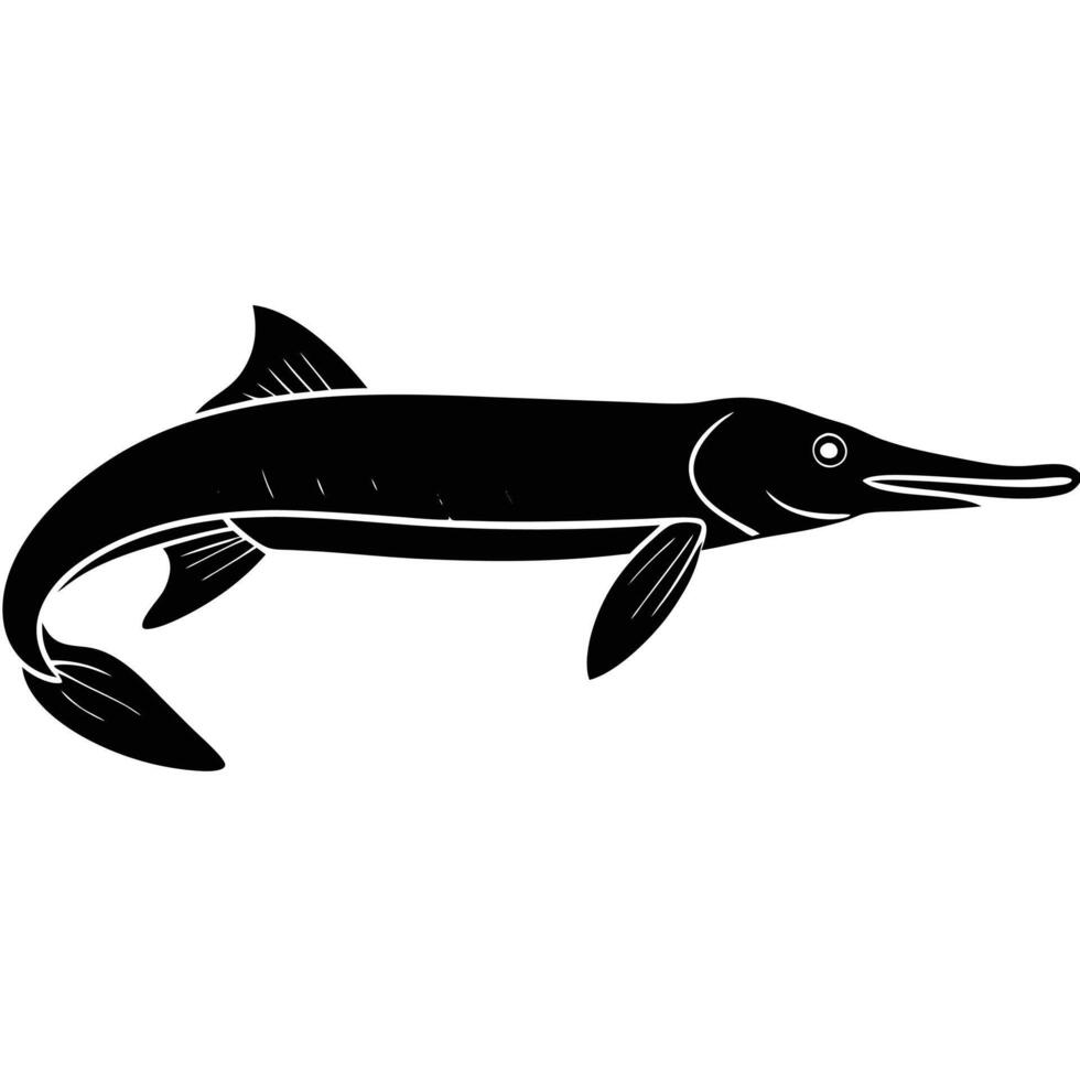 Longnose Gar Fish Silhouette on White Background vector