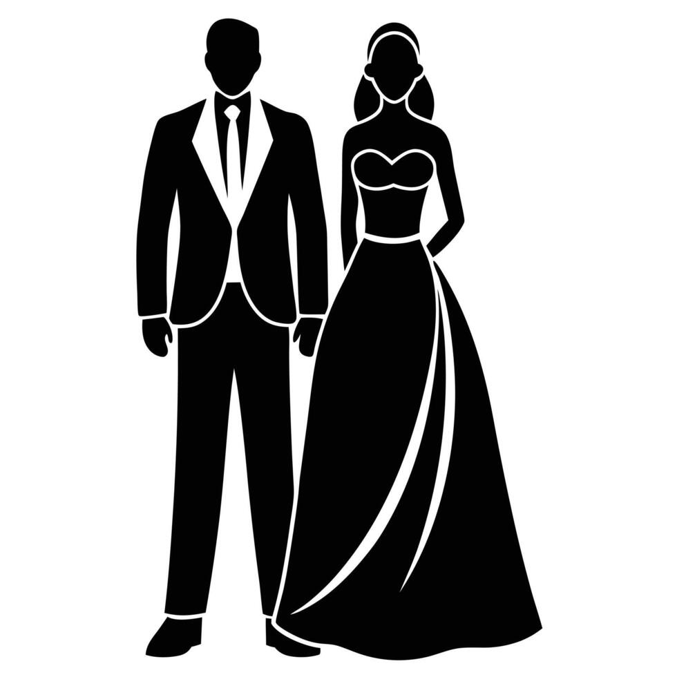 Wedding Couple Silhouette on White Background vector