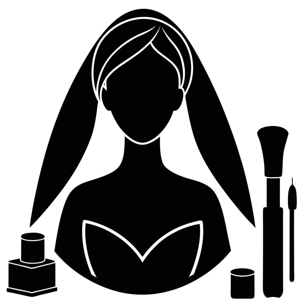 Bride's Makeup Silhouette on White Background vector